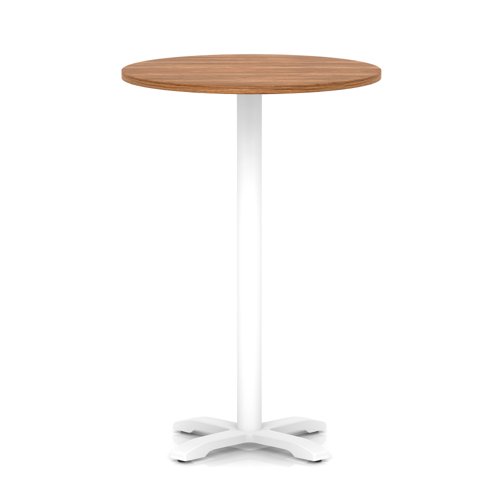 Italia 800mm Poseur Round Table Walnut Top 1170mm High White Leg Cross Base