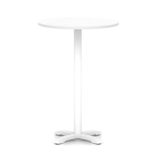 Italia 800mm Poseur Round Table White Top 1170mm High White Leg Cross Base