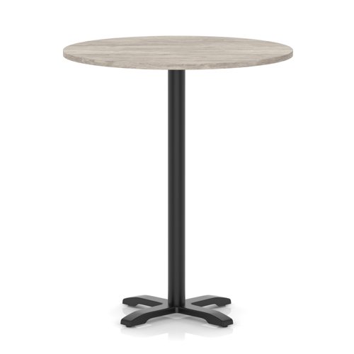 Italia 1000mm Poseur Round Table Grey Oak Top 1170mm High Black Leg Cross Base
