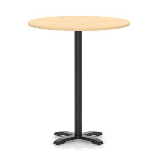 Italia 1000mm Poseur Round Table Maple Top 1170mm High Black Leg Cross Base