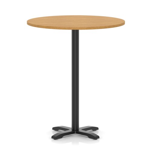 Italia 1000mm Poseur Round Table Oak Top 1170mm High Black Leg Cross Base