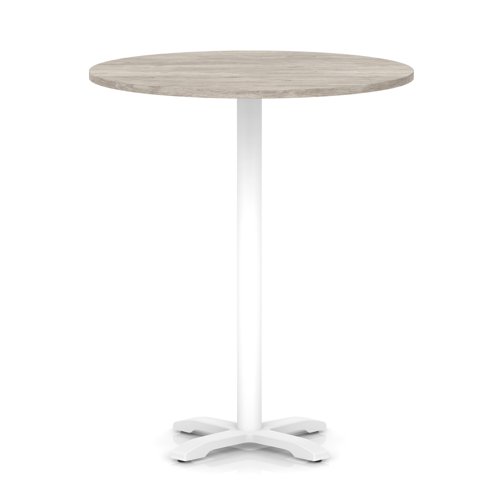 Italia 1000mm Poseur Round Table Grey Oak Top 1170mm High White Leg Cross Base