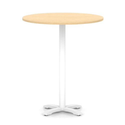 Italia 1000mm Poseur Round Table Maple Top 1170mm High White Leg Cross Base