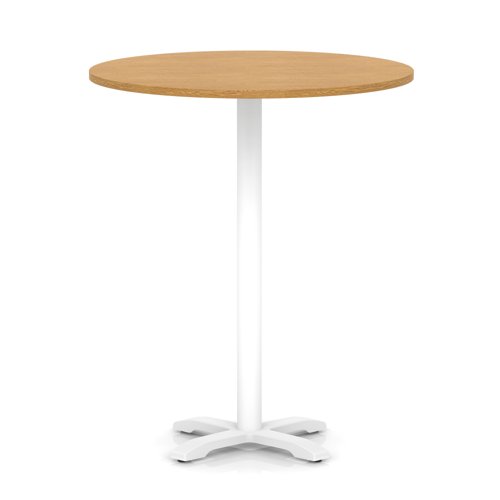 Italia 1000mm Poseur Round Table Oak Top 1170mm High White Leg Cross Base