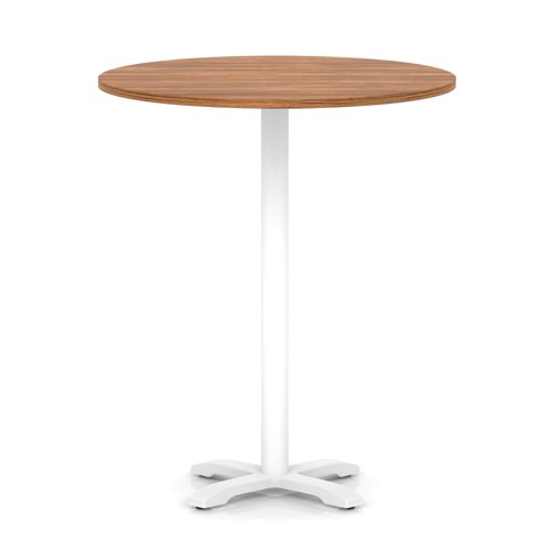 Italia 1000mm Poseur Round Table Walnut Top 1170mm High White Leg Cross Base