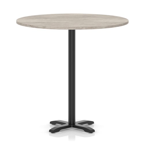Italia 1200mm Poseur Round Table Grey Oak Top 1170mm High Black Leg Cross Base