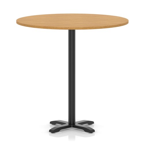 Italia 1200mm Poseur Round Table Oak Top 1170mm High Black Leg Cross Base