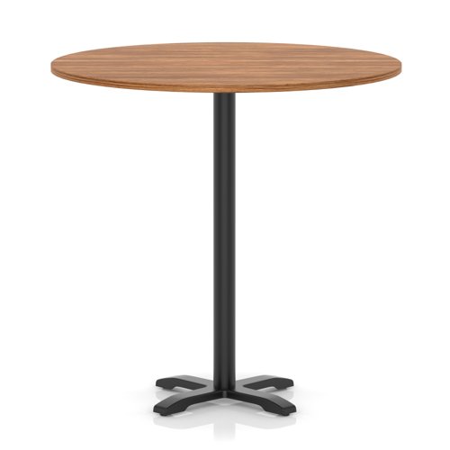 Italia 1200mm Poseur Round Table Walnut Top 1170mm High Black Leg Cross Base