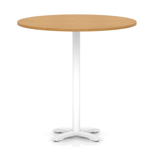 Italia 1200mm Poseur Round Table Oak Top 1170mm High White Leg Cross Base