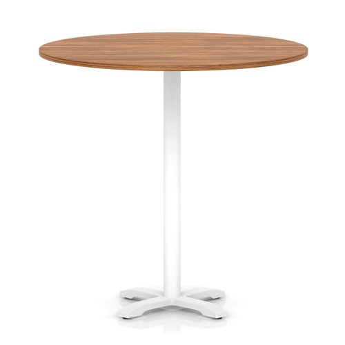 Italia 1200mm Poseur Round Table Walnut Top 1170mm High White Leg Cross Base