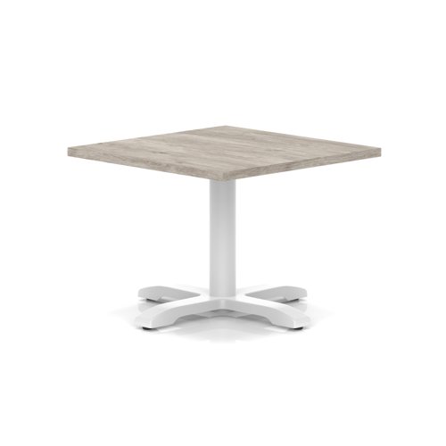 Italia 800mm Square Coffee Table Grey Oak Top 495mm High White Leg Cross Base