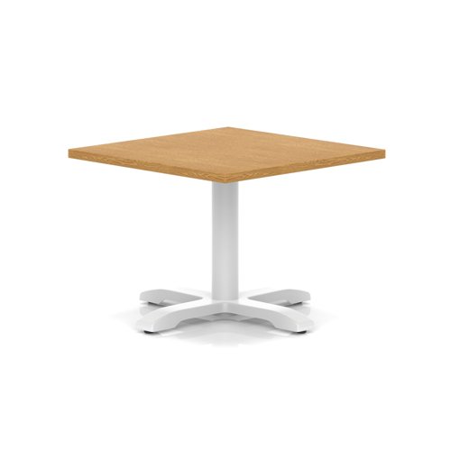 Italia 800mm Square Coffee Table Oak Top 495mm High White Leg Cross Base