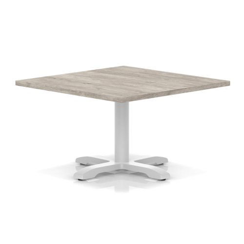 Italia 1000mm Square Coffee Table Grey Oak Top 495mm High White Leg Cross Base