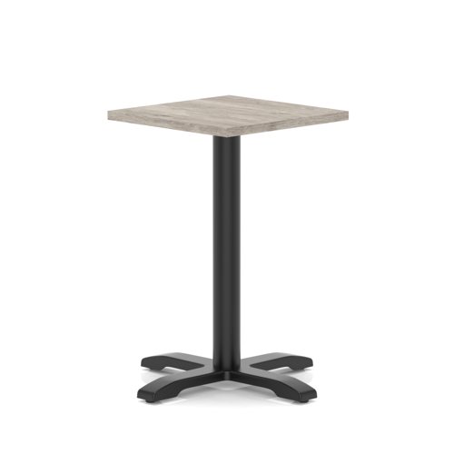 Italia 600mm Poseur Square Table Grey Oak Top 750mm High Black Leg Cross Base
