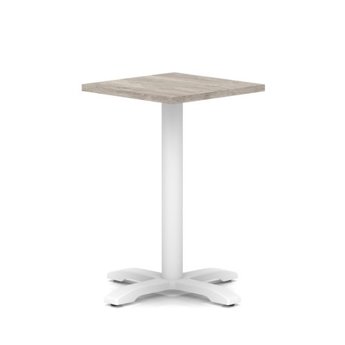 Italia 600mm Poseur Square Table Grey Oak Top 750mm High White Leg Cross Base