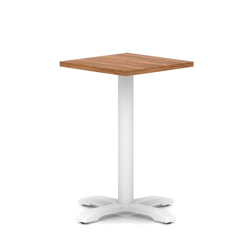 Italia 600mm Poseur Square Table Walnut Top 750mm High White Leg Cross Base