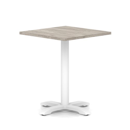 Italia 800mm Poseur Square Table Grey Oak Top 750mm High White Leg Cross Base