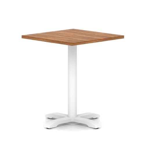 Italia 800mm Poseur Square Table Walnut Top 750mm High White Leg Cross Base