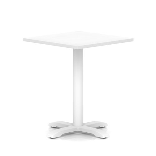 Italia 800mm Poseur Square Table White Top 750mm High White Leg Cross Base