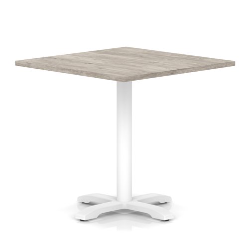 Italia 1000mm Poseur Square Table Grey Oak Top 750mm High White Leg Cross Base