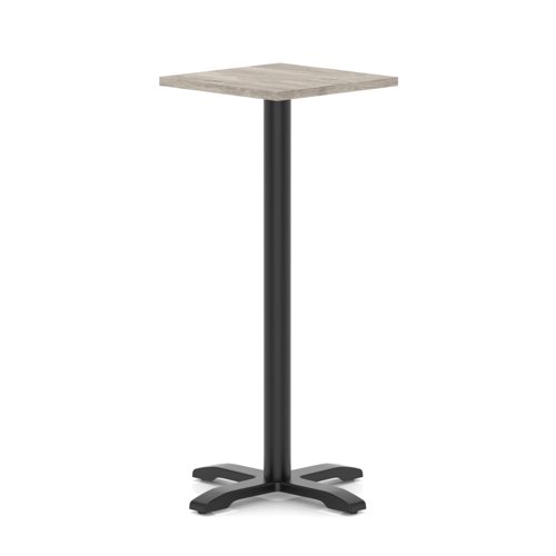 Italia 600mm Poseur Square Table Grey Oak Top 1170mm High Black Leg Cross Base