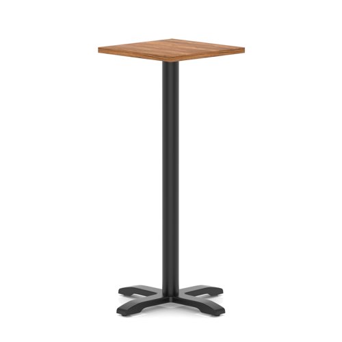 Italia 600mm Poseur Square Table Walnut Top 1170mm High Black Leg Cross Base