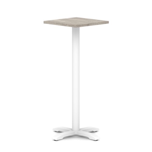 Italia 600mm Poseur Square Table Grey Oak Top 1170mm High White Leg Cross Base