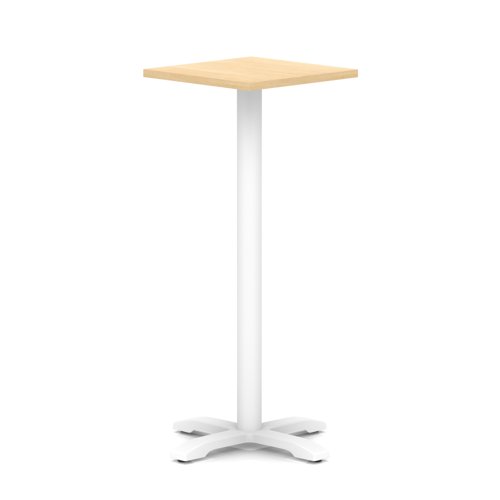 Italia 600mm Poseur Square Table Maple Top 1170mm High White Leg Cross Base