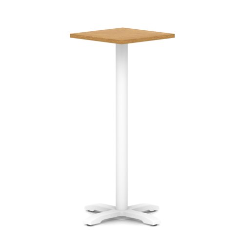 Italia 600mm Poseur Square Table Oak Top 1170mm High White Leg Cross Base