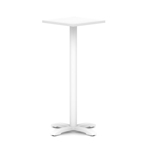 Italia 600mm Poseur Square Table White Top 1170mm High White Leg Cross Base