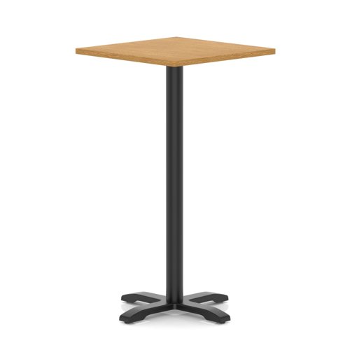 Italia 800mm Poseur Square Table Oak Top 1170mm High Black Leg Cross Base