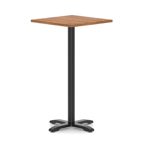 Italia 800mm Poseur Square Table Walnut Top 1170mm High Black Leg Cross Base