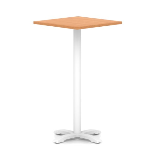 Italia 800mm Poseur Square Table Beech Top 1170mm High White Leg Cross Base