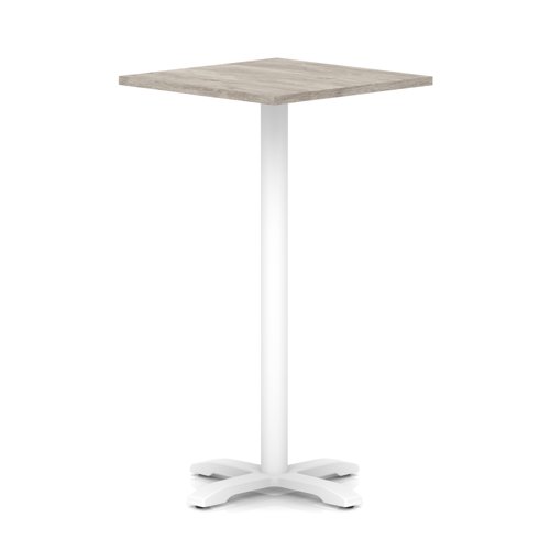 Italia 800mm Poseur Square Table Grey Oak Top 1170mm High White Leg Cross Base