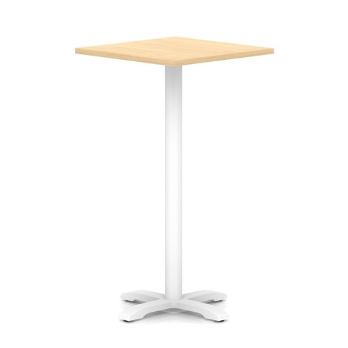 Italia 800mm Poseur Square Table Maple Top 1170mm High White Leg Cross Base