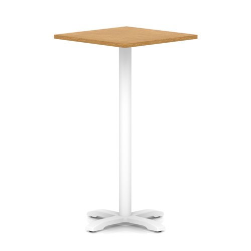 Italia 800mm Poseur Square Table Oak Top 1170mm High White Leg Cross Base