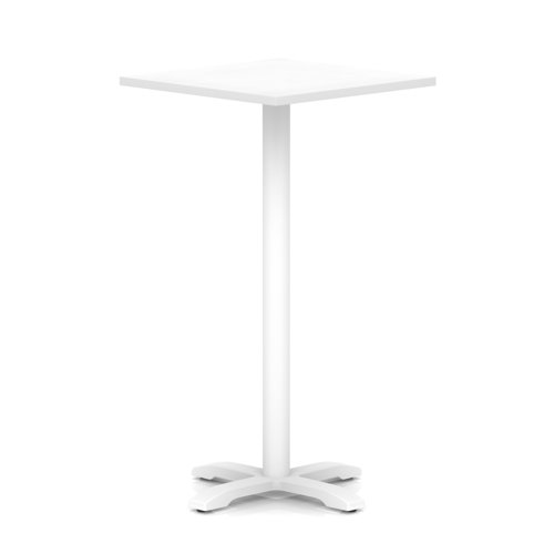 Italia 800mm Poseur Square Table White Top 1170mm High White Leg Cross Base