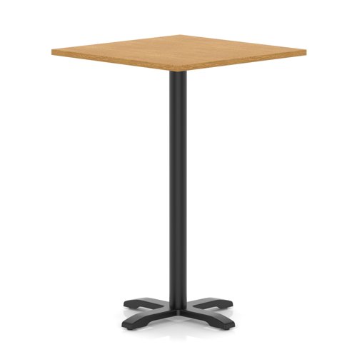 Italia 1000mm Poseur Square Table Oak Top 1170mm High Black Leg Cross Base