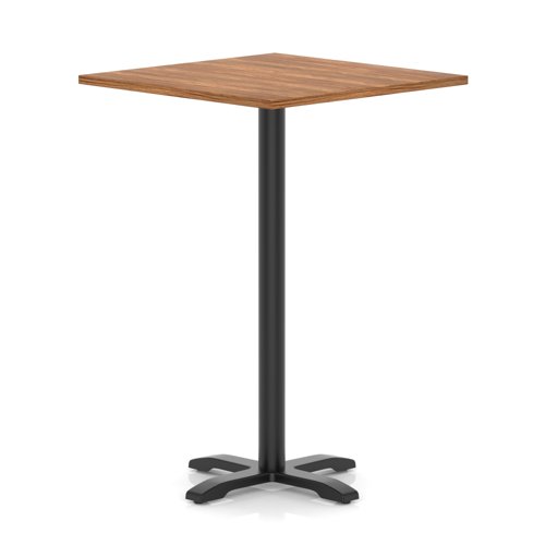 Italia 1000mm Poseur Square Table Walnut Top 1170mm High Black Leg Cross Base