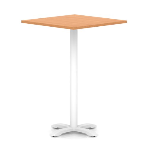 Italia 1000mm Poseur Square Table Beech Top 1170mm High White Leg Cross Base