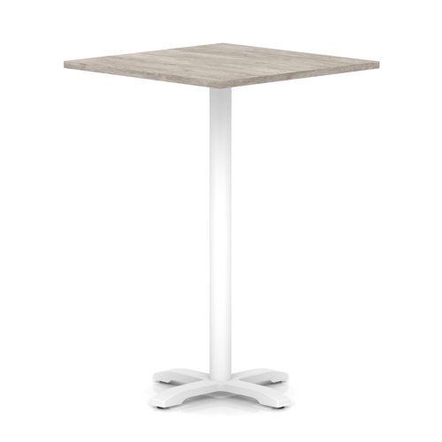 Italia 1000mm Poseur Square Table Grey Oak Top 1170mm High White Leg Cross Base