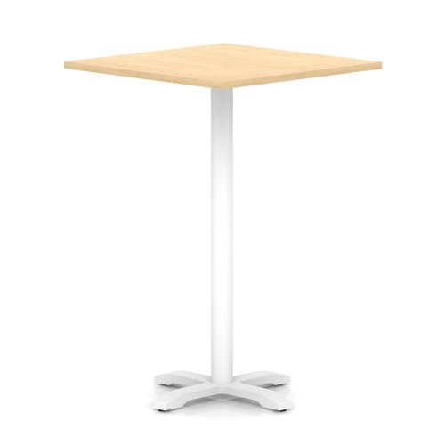 Italia 1000mm Poseur Square Table Maple Top 1170mm High White Leg Cross Base