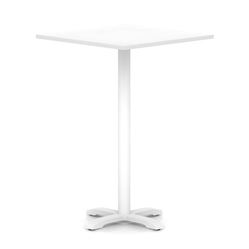 Italia 1000mm Poseur Square Table White Top 1170mm High White Leg Cross Base