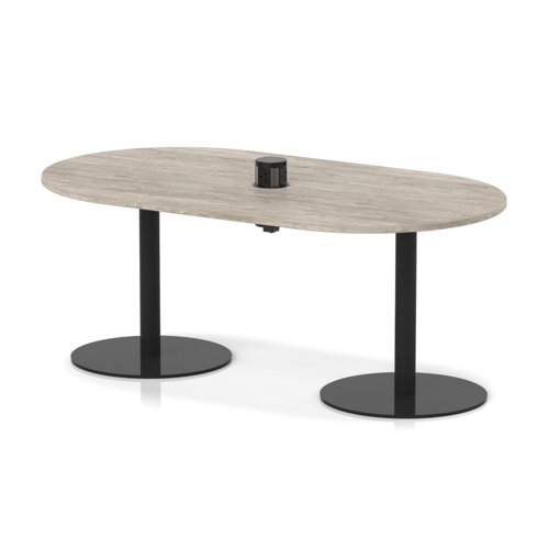 Italia Volta 1800mm Poseur Boardroom Table With Pop-up Power Module Grey Oak Top 720mm High Black Leg