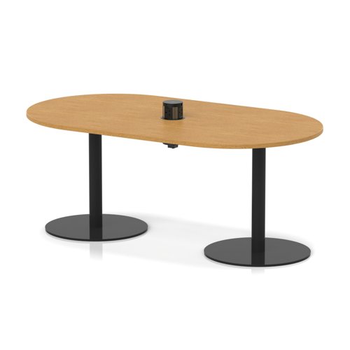 Italia Volta 1800mm Poseur Boardroom Table With Pop-up Power Module Oak Top 720mm High Black Leg