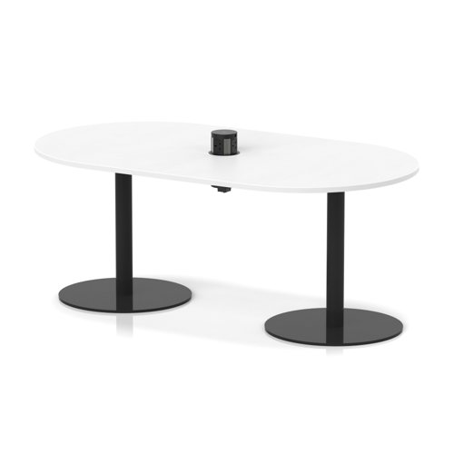 Italia Volta 1800mm Poseur Boardroom Table With Pop-up Power Module White Top 720mm High Black Leg