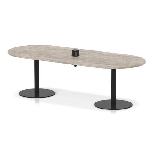Italia Volta 2400mm Poseur Boardroom Table With Pop-up Power Module Grey Oak Top 720mm High Black Leg