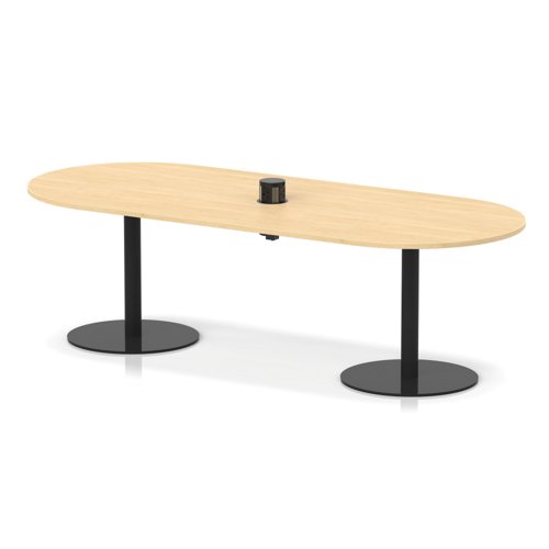 Italia Volta 2400mm Poseur Boardroom Table With Pop-up Power Module Maple Top 720mm High Black Leg