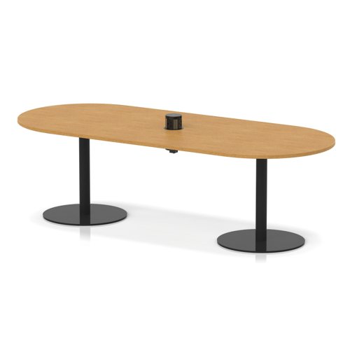 Italia Volta 2400mm Poseur Boardroom Table With Pop-up Power Module Oak Top 720mm High Black Leg