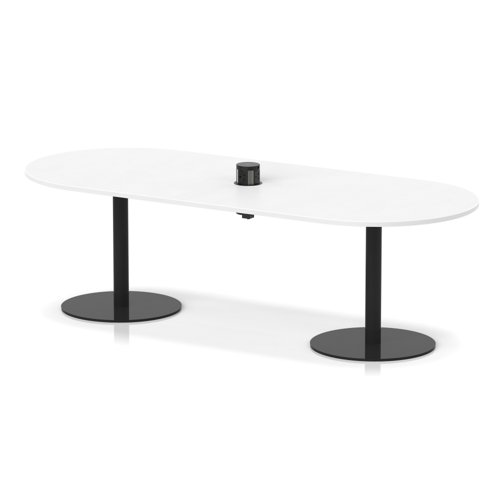 Italia Volta 2400mm Poseur Boardroom Table With Pop-up Power Module White Top 720mm High Black Leg